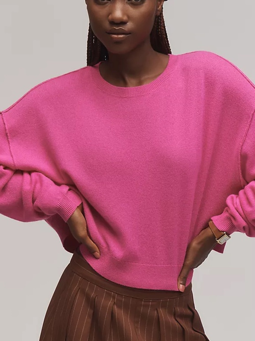 Anthropologie Pilcro Women's Hot Pink Crewneck Sweater